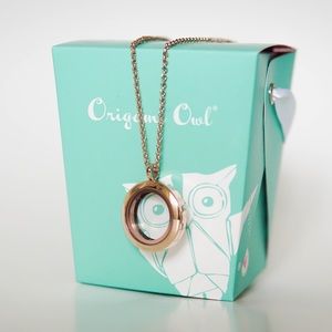 Origami owl medium rose gold locket & long chain